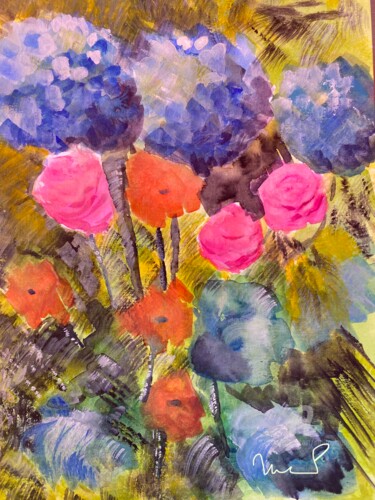 Malerei mit dem Titel "Trois roses" von Mc Toulouse, Original-Kunstwerk, Aquarell