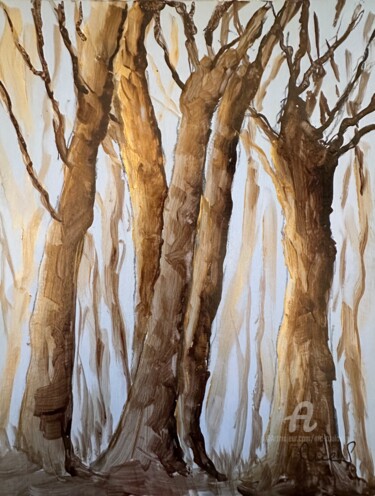 Painting titled "Les 5 arbres" by Mc Toulouse, Original Artwork, Acrylic