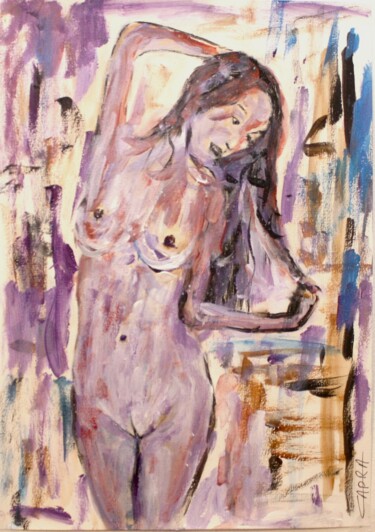 Pittura intitolato "nu nude nacked woma…" da Michel Capra, Opera d'arte originale, Acrilico Montato su Pannello di legno