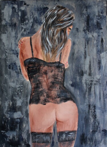 Painting titled "Nue nude nacked fem…" by Michel Capra, Original Artwork, Oil Mounted on Wood Panel