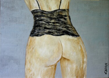 Painting titled "Femme Nue derrière" by Michel Capra, Original Artwork, Acrylic Mounted on Wood Panel