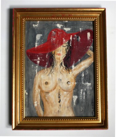 Painting titled "Nu nude nacked girl…" by Michel Capra, Original Artwork, Acrylic Mounted on Wood Panel