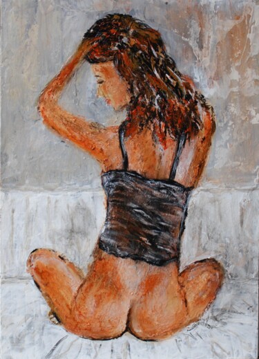 Painting titled "nu nude femme tres…" by Michel Capra, Original Artwork, Acrylic Mounted on Wood Panel
