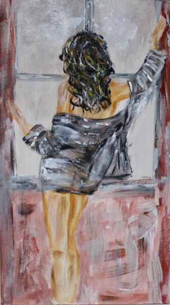 Картина под названием "femme sexy nu la fe…" - Michel Capra, Подлинное произведение искусства, Масло
