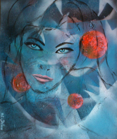 Картина под названием "Femme Cosmos" - Mc Delvas, Подлинное произведение искусства, Акрил Установлен на Деревянная рама для…