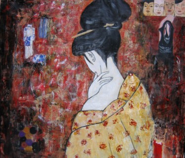 Malarstwo zatytułowany „Mode Japonaise” autorstwa Mc Delvas, Oryginalna praca, Akryl Zamontowany na Drewniana rama noszy