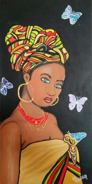 Painting titled "maja-femme-papillon" by Mcerea, Original Artwork, Acrylic