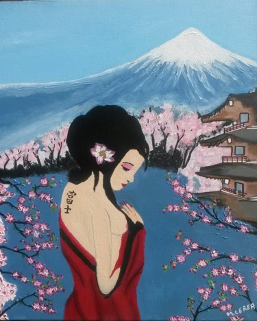 Peinture intitulée "SAKURA - Mont Fuji" par Mcerea, Œuvre d'art originale, Acrylique