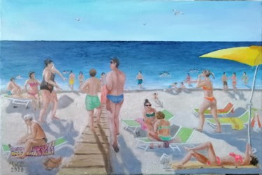 Painting titled "On the beach" by Cezara Livia Mihaila, Original Artwork, Oil