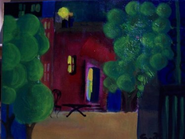 Peinture intitulée "Dans la cour, un so…" par Christine Fric, Œuvre d'art originale, Huile