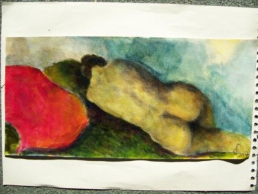 Peinture intitulée "L'édredon rouge" par Christine Fric, Œuvre d'art originale, Huile