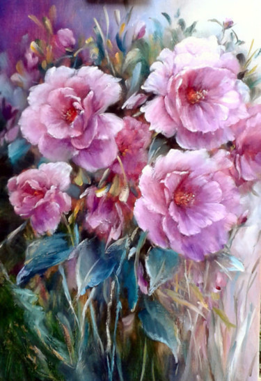 Peinture intitulée "Les camélias du jar…" par Chrispaint-Flowers, Œuvre d'art originale, Huile