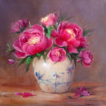 Painting titled "Le vase de porcelai…" by Chrispaint-Flowers, Original Artwork, Oil