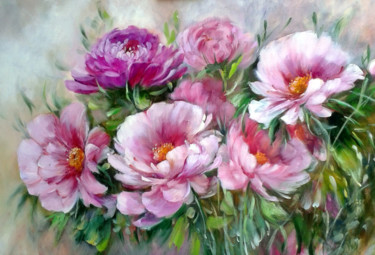 Peinture intitulée "pivoines1.jpg" par Chrispaint-Flowers, Œuvre d'art originale, Huile