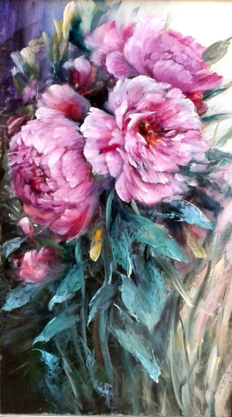 Peinture intitulée "Pivoines roses" par Chrispaint-Flowers, Œuvre d'art originale