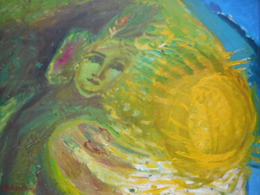 Painting titled "L'ENFANT SOLEIL" by Mchartrie, Original Artwork, Oil Mounted on Cardboard