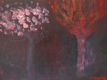 Painting titled "ARBRES" by Mchartrie, Original Artwork, Acrylic Mounted on Cardboard