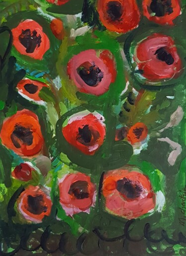 Painting titled "COQUELICOTS" by Mchartrie, Original Artwork, Acrylic Mounted on Cardboard