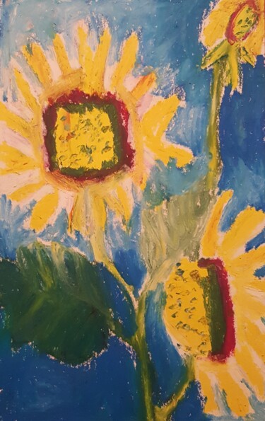 Schilderij getiteld "LES TOURNESOLS" door Mchartrie, Origineel Kunstwerk, Pastel