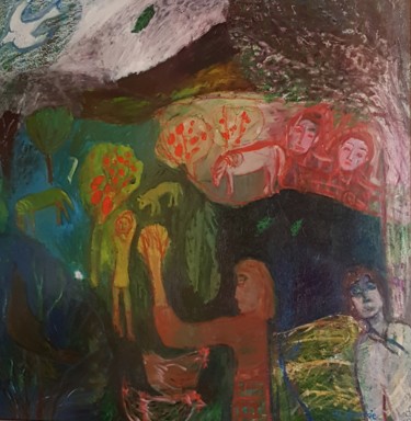 Peinture intitulée "JOURNEE CHAUDE A LA…" par Mchartrie, Œuvre d'art originale, Huile Monté sur Châssis en bois