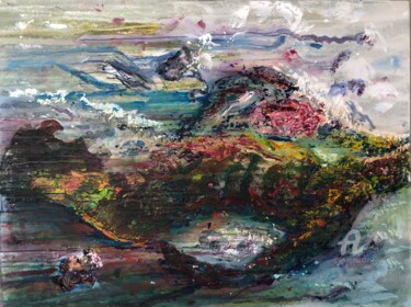 Картина под названием "Lac" - Mounia Chellaoui, Подлинное произведение искусства, Акрил Установлен на Деревянная рама для но…