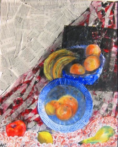 Painting titled "Fruit and newspaper" by Agnes Mclaughlin, Original Artwork