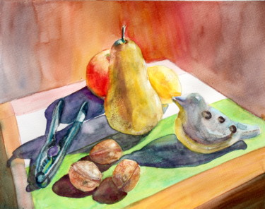 Painting titled "pear-and-nut-craker…" by Agnes Mclaughlin, Original Artwork, Watercolor