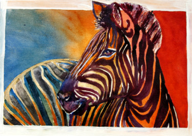 Painting titled "zebra.jpg" by Agnes Mclaughlin, Original Artwork, Watercolor