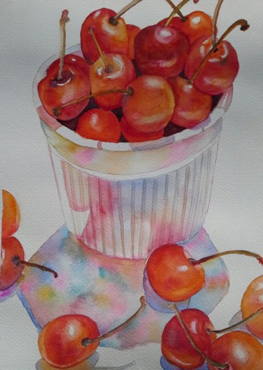Painting titled "Vibrant bowl of che…" by Agnes Mclaughlin, Original Artwork, Watercolor