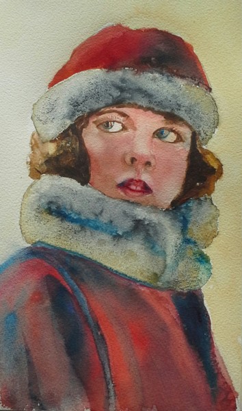 Painting titled "Little girl in wint…" by Agnes Mclaughlin, Original Artwork, Watercolor