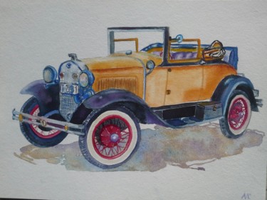 Painting titled "Vintage car" by Agnes Mclaughlin, Original Artwork, Watercolor