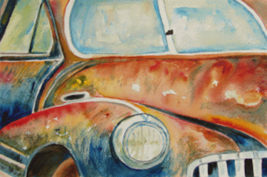 Painting titled "Close up old car" by Agnes Mclaughlin, Original Artwork, Watercolor