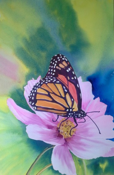 Painting titled "butterfly-on-flower…" by Agnes Mclaughlin, Original Artwork