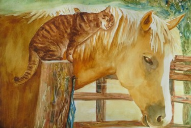 Pittura intitolato "cat-horse.jpg" da Agnes Mclaughlin, Opera d'arte originale