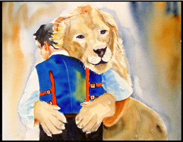 Painting titled "Lion tamer" by Agnes Mclaughlin, Original Artwork, Watercolor