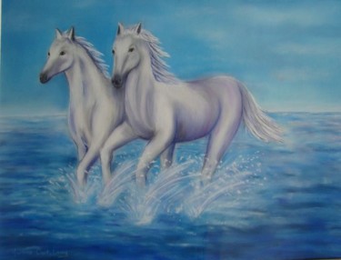 Dessin intitulée "chevaux de rêve !!" par Martine Cart-Lamy, Œuvre d'art originale