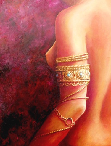 Peinture intitulée "nu aux bracelets d'…" par Matray Marie-Christine, Œuvre d'art originale, Huile