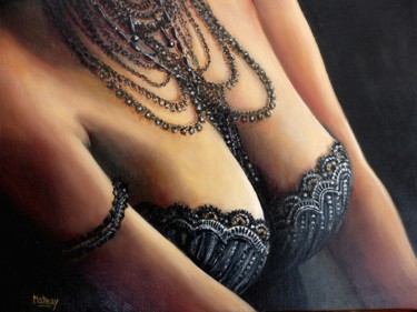 Painting titled "nu aux colliers noi…" by Matray Marie-Christine, Original Artwork, Oil