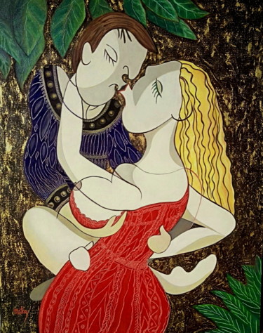 Painting titled "le baiser" by Matray Marie-Christine, Original Artwork, Oil