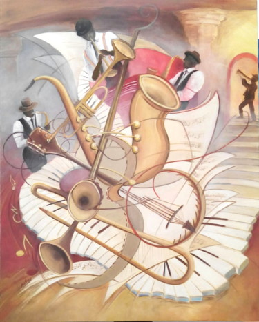 Peinture intitulée "Jazz New-Orleans" par Matray Marie-Christine, Œuvre d'art originale, Huile