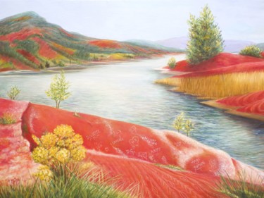 Painting titled "Le lac du Salagou-…" by Matray Marie-Christine, Original Artwork, Oil