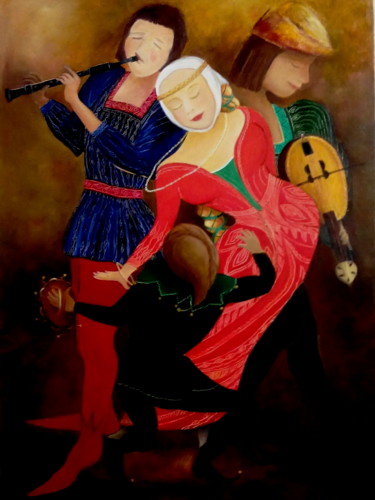 Peinture intitulée "la fête médiévale" par Matray Marie-Christine, Œuvre d'art originale, Huile