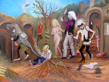 Painting titled "humour- Les 7 péché…" by Matray Marie-Christine, Original Artwork, Oil