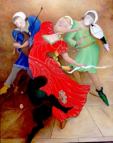 Malerei mit dem Titel "Danse médiévale et…" von Matray Marie-Christine, Original-Kunstwerk, Öl