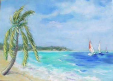Peinture intitulée "plage de saint louis" par Marie Claude Mauffrey, Œuvre d'art originale, Huile