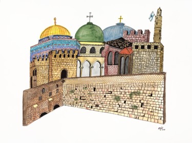 Painting titled "MY JERUSALEM" by Mitch Nye, Original Artwork, Watercolor