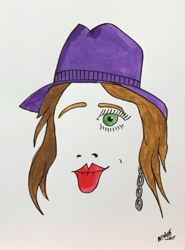 Painting titled "HAT GIRL" by Mitch Nye, Original Artwork, Watercolor