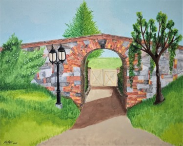Painting titled "STONE ARCH" by Mitch Nye, Original Artwork, Watercolor Mounted on Other rigid panel