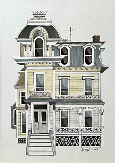 Dibujo titulada "VICTORIAN HOME" por Mitch Nye, Obra de arte original, Tinta