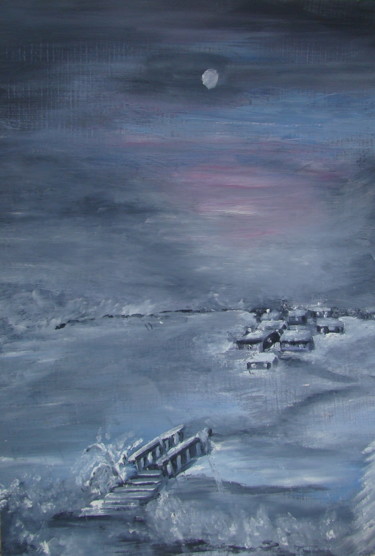 Peinture intitulée "paysage de neige" par Martine Chatain Ottelé, Œuvre d'art originale, Huile
